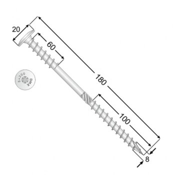 Holzbauschrauben Flachkopf WKT 8x180mm - 50 Stk.