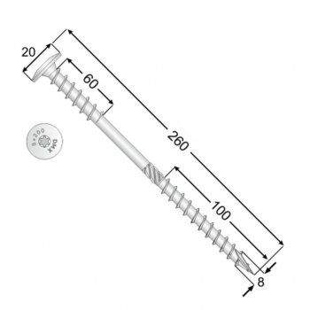 Holzbauschrauben Flachkopf WKT 8x260mm - 50 Stk.