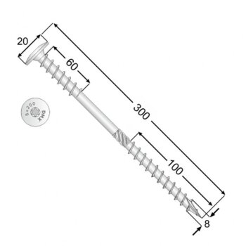 Holzbauschrauben Flachkopf WKT 8x300mm - 50 Stk.
