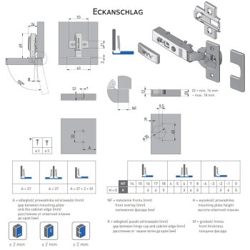 Topfband 35 mm ECHC Eckanschlag Softclose mit Holzschrauben