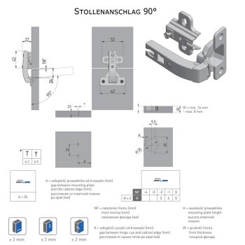 Topfband 35 mm KT 90° Weitwinkelscharnier H=2