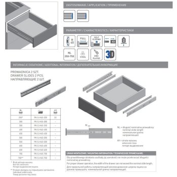 Schubladenschiene H45 mit Selbsteinzug, Vollauszug, 400 mm