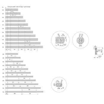 Schubladenschiene H45 mit Selbsteinzug, Vollauszug, 550 mm