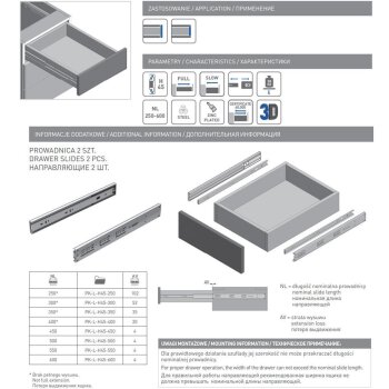 Schubladenschienen 45 mm mit SoftClose 55 cm 1 Paar