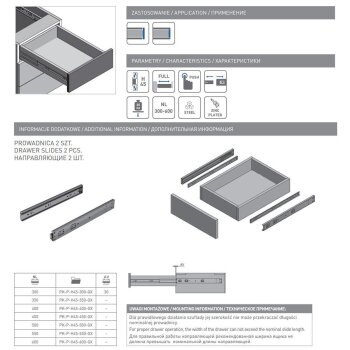 Schubladenschienen 45 mm mit Push to Open 40 cm 1 Paar