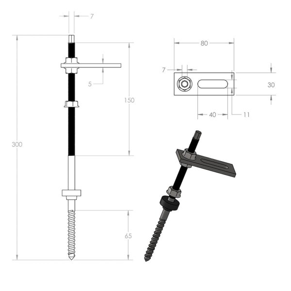 Stockschraube A2 M10 mit Adapterplatte und Dichtung 200-300mm, 3,50 €