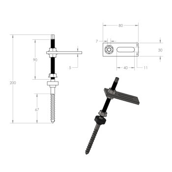 Stockschraube A2 M10 mit Adapterplatte und Dichtung M10 x...