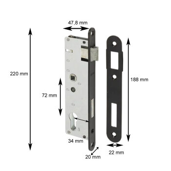 Schlosskasten links 72/34 mm WHZ
