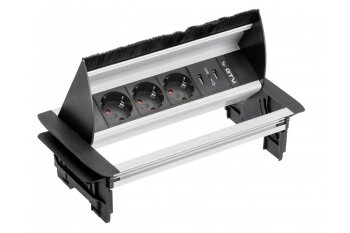 Durchgehende Möbelsteckdose 3 x Schuko + USB
