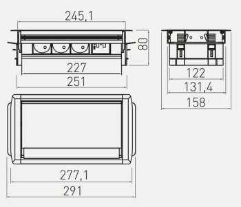 Durchgehende Möbelsteckdose 3 x Schuko + USB