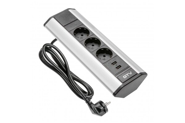 Eck-Möbelsteckdose 3 x Schuko + USB