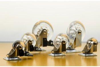 Möbelrolle BRAZYLIA 35, mit Feststeller, Stahl/PC/PU, Durchmesser 35 mm, durchsichtig