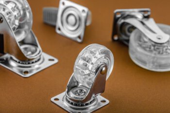 Möbelrolle BRAZYLIA 35, mit Feststeller, Stahl/PC/PU, Durchmesser 35 mm, durchsichtig