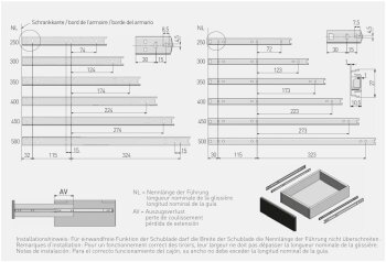 Schubladenschiene H27, Teilauszug, 350 mm