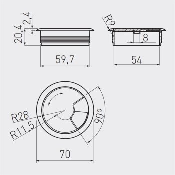 Kunststoff-Kabeldurchführung, Durchmesser 60 mm, Buchenholz