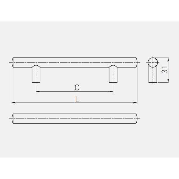 Stangengriff RS, Bohrlochabstand: 128 mm, Gesamtlänge: 188 mm, Edelstahloptik
