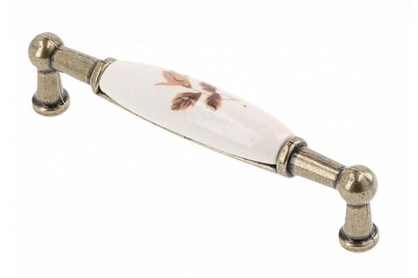 Möbelgriff 728B, BA 96 mm, Zamak und Porzellan, Oberfläche: Altmessing