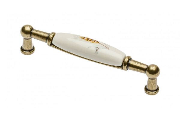 Möbelgriff 728B, BA 96 mm, Zamak und Porzellan, Oberfläche: Altmessing