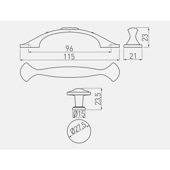 Möbelgriff ARDEA, Bohrlochabstand 96 mm Oberfläche - Altmessing gebürstet