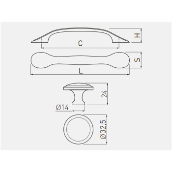 Möbelgriff PALERMO, Bohrlochabstand 128 mm, Zamak, Oberfläche: Altsilber