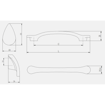 Zamak-Griff VENICE, Bohrlochabstand 128 mm, schwarz matt