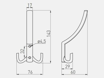 Kleiderhaken K23-D1, groß, glatt, Oberfläche: Chrom matt