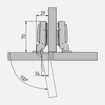 Topfband 35 mm ECHC4 Mittelanschlag Softclose mit Holzschrauben