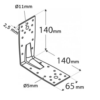 Schwerlast Winkelverbinder mit Sicke 140x140x65x2,5mm KP 5