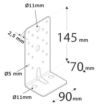 Schwerlast Winkelverbinder mit Sicke 145x70x90x2,5mm KP 8