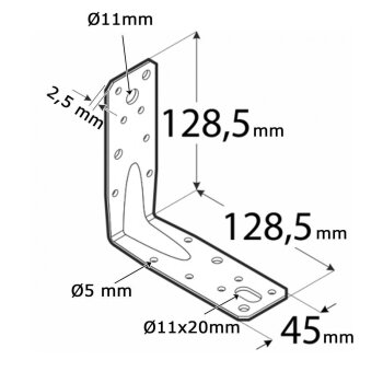 Schwerlast Winkelverbinder mit Sicke 128,5x128,5x45x2,5mm KP9