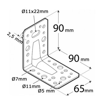 Schwerlast Winkelverbinder mit Sicke 90x90x65x2,5mm KP11