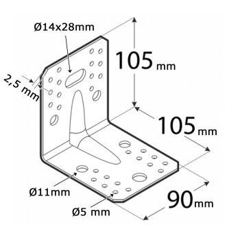 Schwerlast Winkelverbinder mit Sicke 105x105x90x2,5mm KP21
