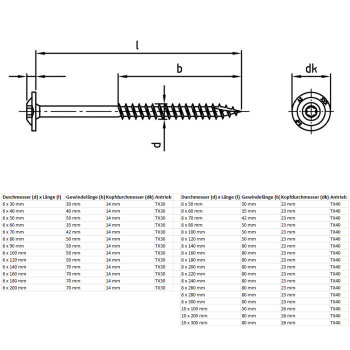 Holzschrauben Tellerkopf verzinkt 8x60 mm TX40 Box 50 Stk.