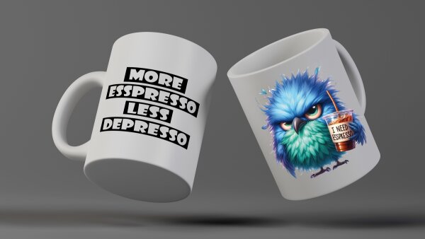Motivtasse Vogel Tasse Kaffee "More Esspresso...", 325 ml