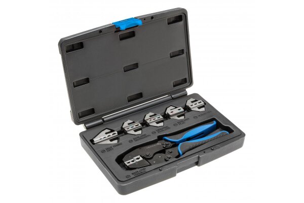 Crimpzange mit auswechselbaren Backen 6 Stück.