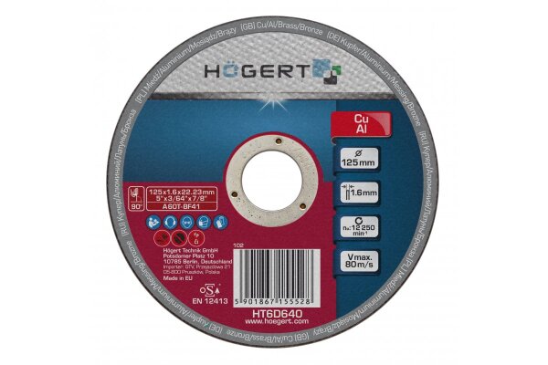 Korundscheibe zum Kupfer, Aluminiumund Nichteisenmetalle, 125 mm, 1.6 mm