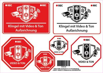 Türklingel mit Aufzeichnung Aufkleber - 6 Stück