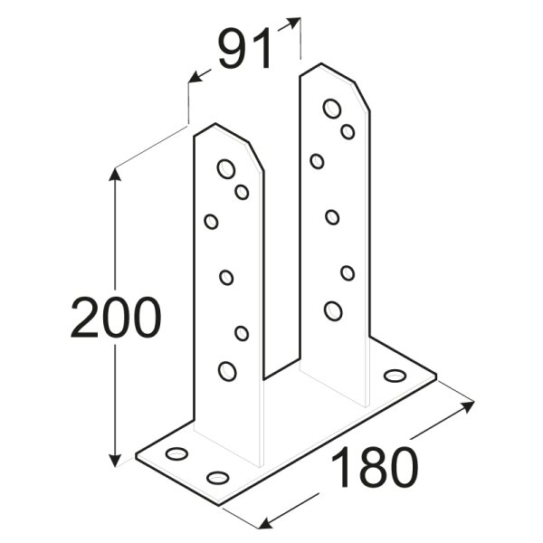Pfostenständer Typ TT verstärkt zum Aufschrauben 91 x 200 x 5 mm
