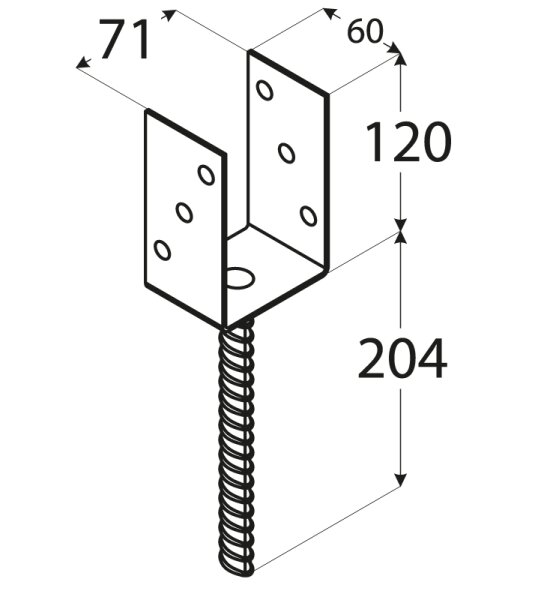 Pfostenträger Typ U 51-141 mm 71 x 120 x 60 mm
