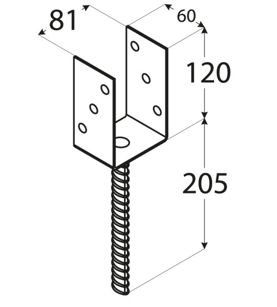 Pfostenträger Typ U 51-141 mm 81 x 120 x 60 mm