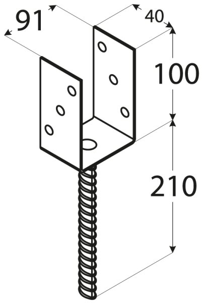 Pfostenträger Typ U 51-141 mm 91 x 100 x 40 mm