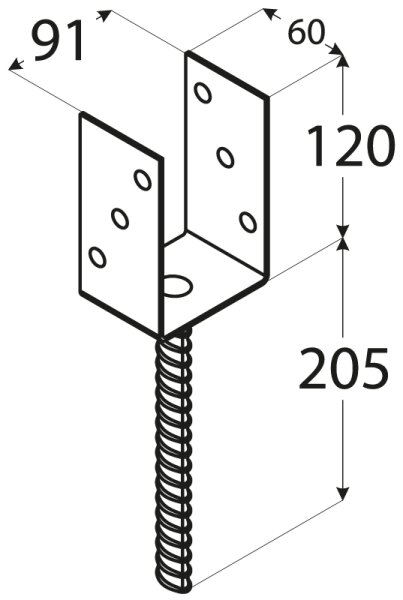 Pfostenträger Typ U 51-141 mm 91 x 120 x 60 mm