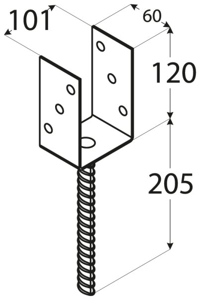 Pfostenträger Typ U 51-141 mm 101 x 120 x 60 mm