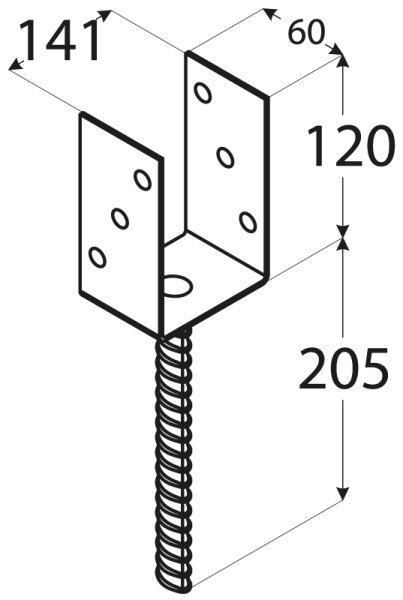 Pfostenträger Typ U 51-141 mm 141 x 120 x 60 mm