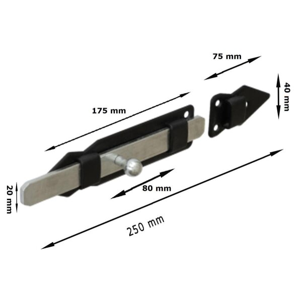 Riegelschieber schwarz 250 mm