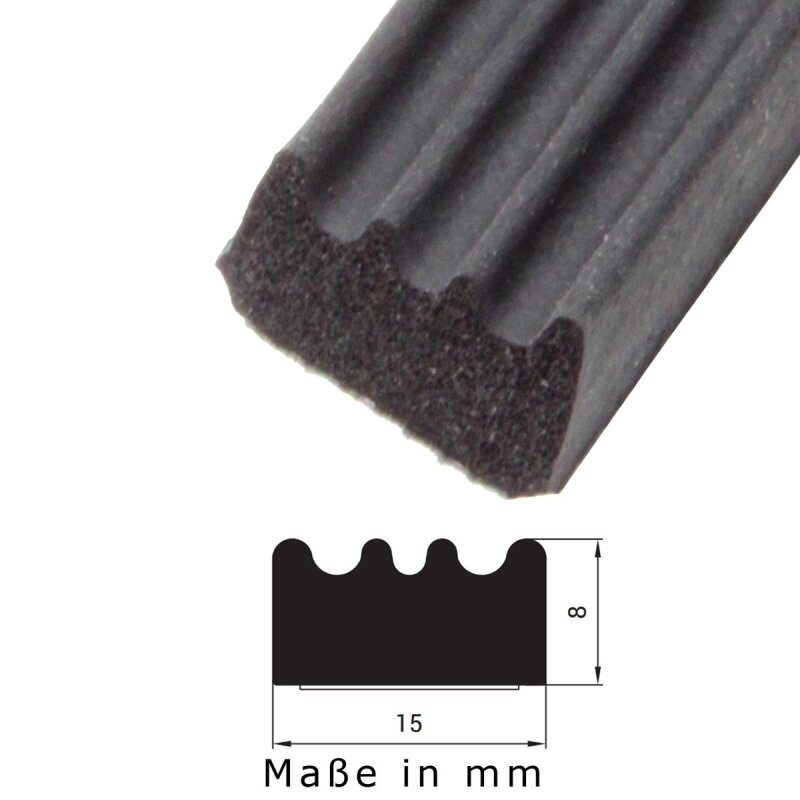 V-Profil selbstklebend, Farben: schwarz, weiß oder braun, Material:  Silikon, Höhe: 8 mm