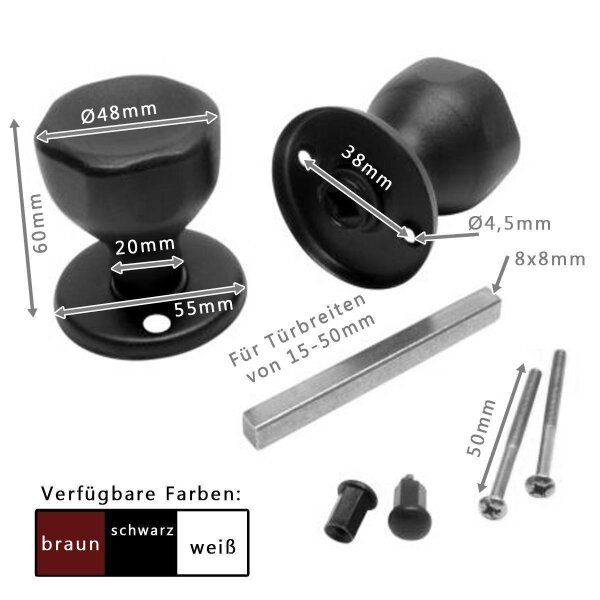 Türgriffe Basic Knauf beidseitig drehbar braun