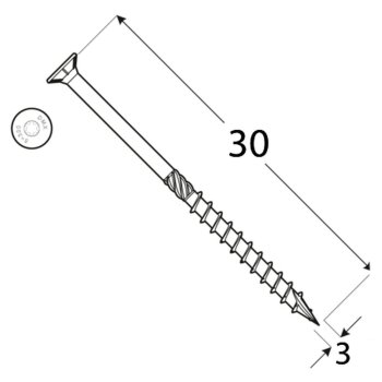 Holzschrauben Großpack 30- 400 mm Senkkopf TX T10 3x30 mm - 500 Stk.