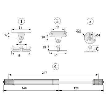 Gaszugdämpfer GF2 silber 60N