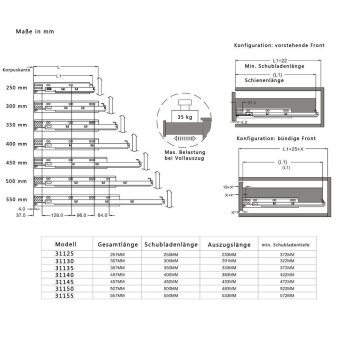 1 Paar Unterflur Laufschiene 2D SoftClose 35 cm
